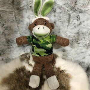 Dan Dee Easter Bunny Sock Monkey 13 Inches Tall Camo Shirt Rabbit Ears